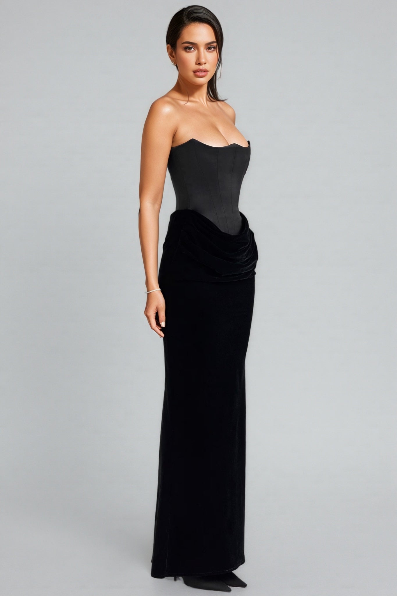 Kora Fishbone Sheath Velvet Maxi Dress - View 3