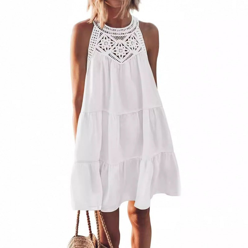 Crochet Lace Sleeveless Tiered Summer Mini Dress