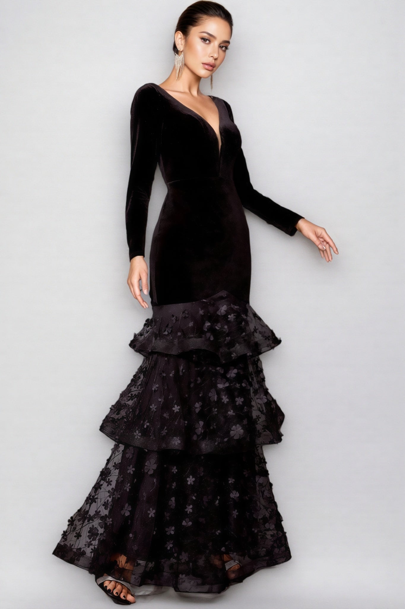 Nader Black Layered Mesh Maxi Dress - View 3