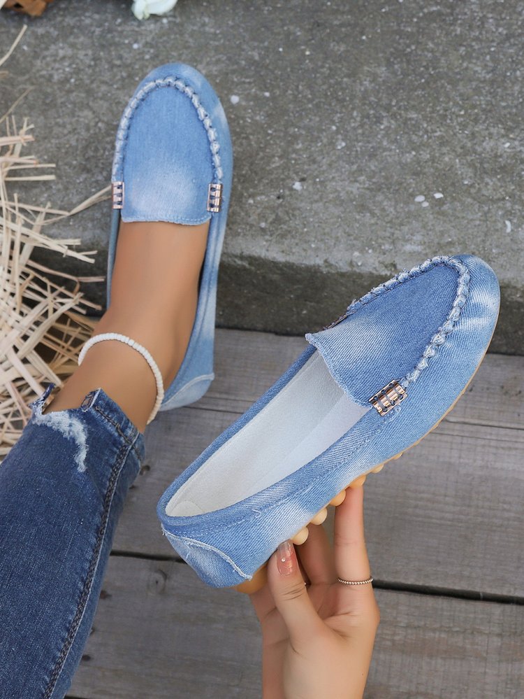 Distressed Shallow Denim Slip-On Shoes