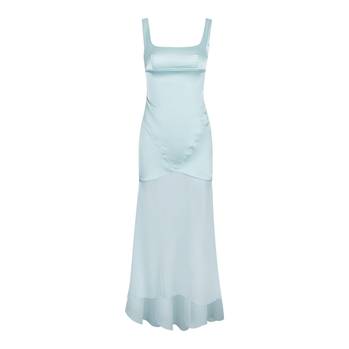 High Grade Satin Chiffon Splicing Sling Sheath Forged Surface Dress Slim Fit Elegant Mop Dress