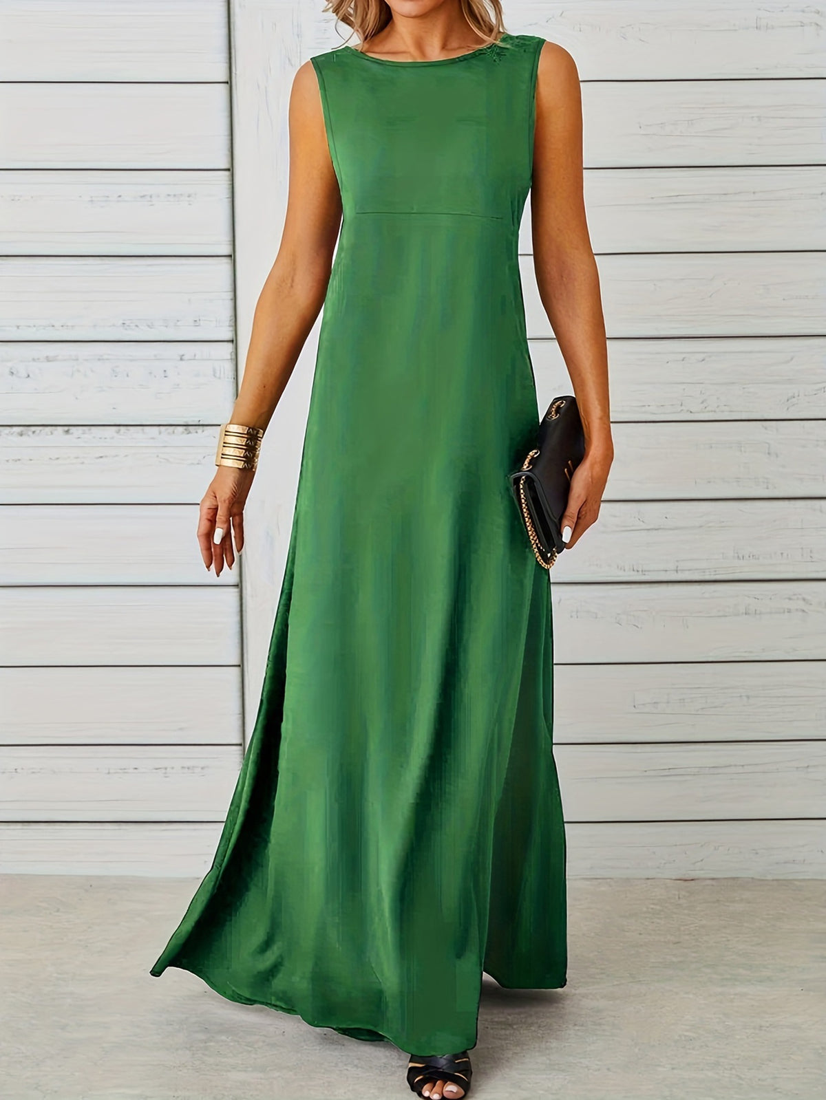 Crew Neck Sleeveless Empire Waist A-Line Maxi Dress 6