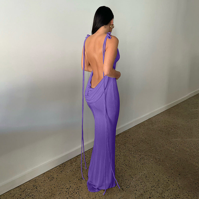 Summer Slim Lace up Backless Sheath Long Dress - View 2