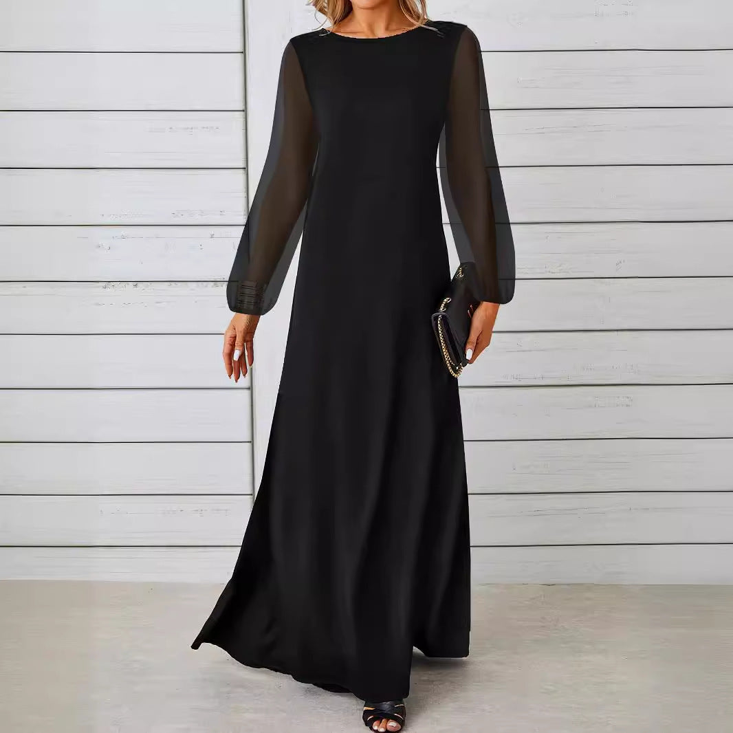 Wal Mart Spring Autumn Elegant Black Dress Mid Length Dress Women