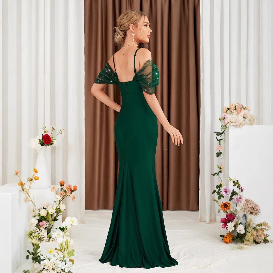 Cold Shoulder Sweetheart Ruched High Split Mermaid Gown