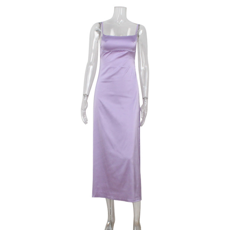 Satin Scoop Neck Spaghetti Strap Fitted Maxi Slip Dress 2