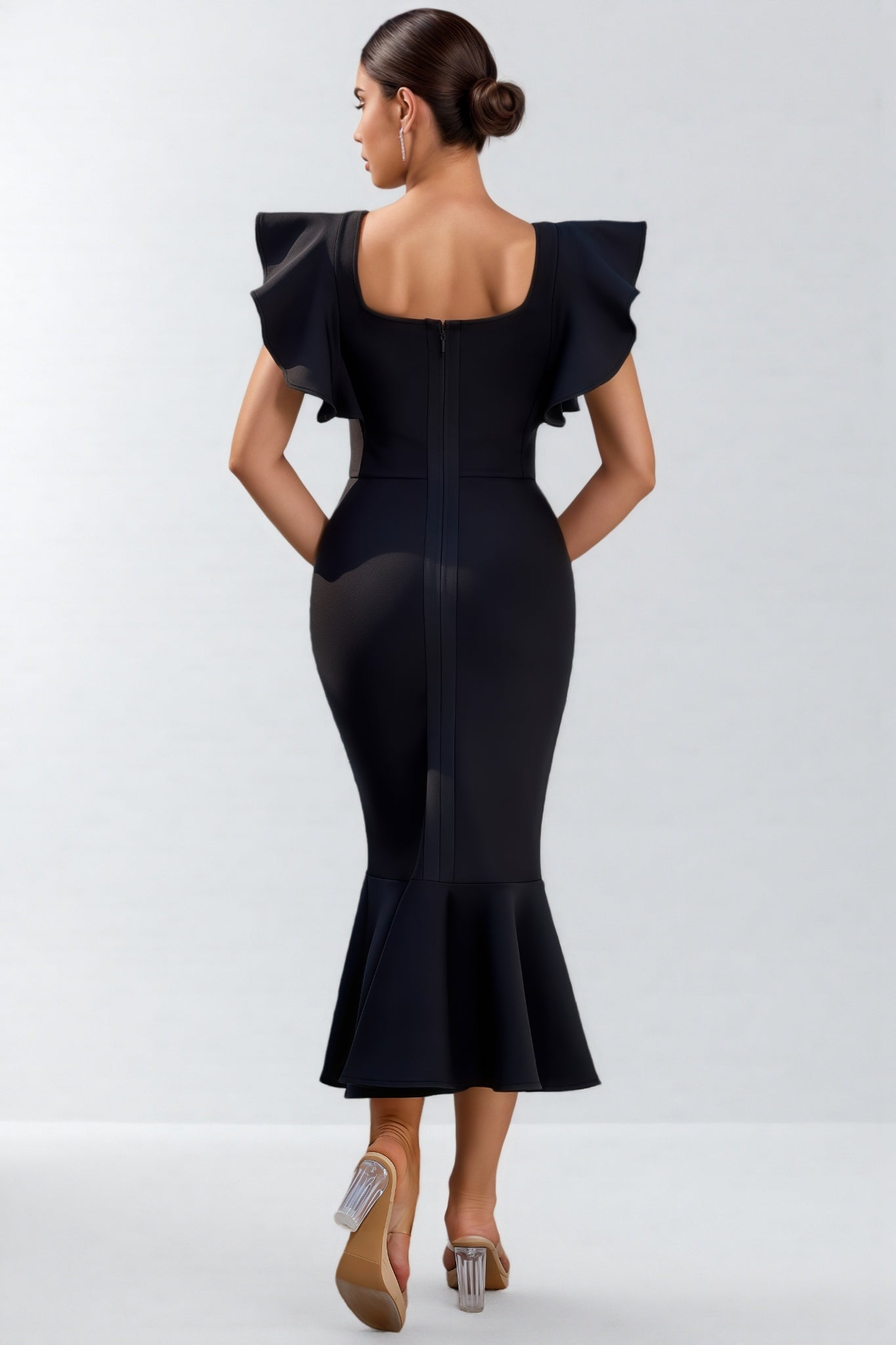 Nachla Ruffle Butterfly Sleeve Bandage Midi Dress - View 3