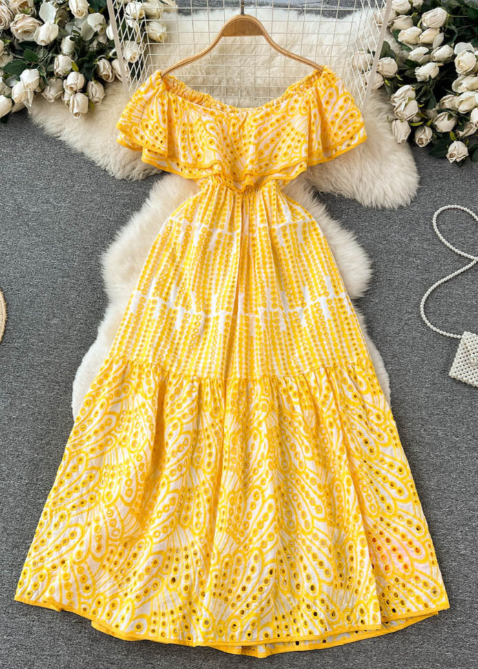 Soleia Ruffle Off-Shoulder Dress EmbroideRed Boho Midi