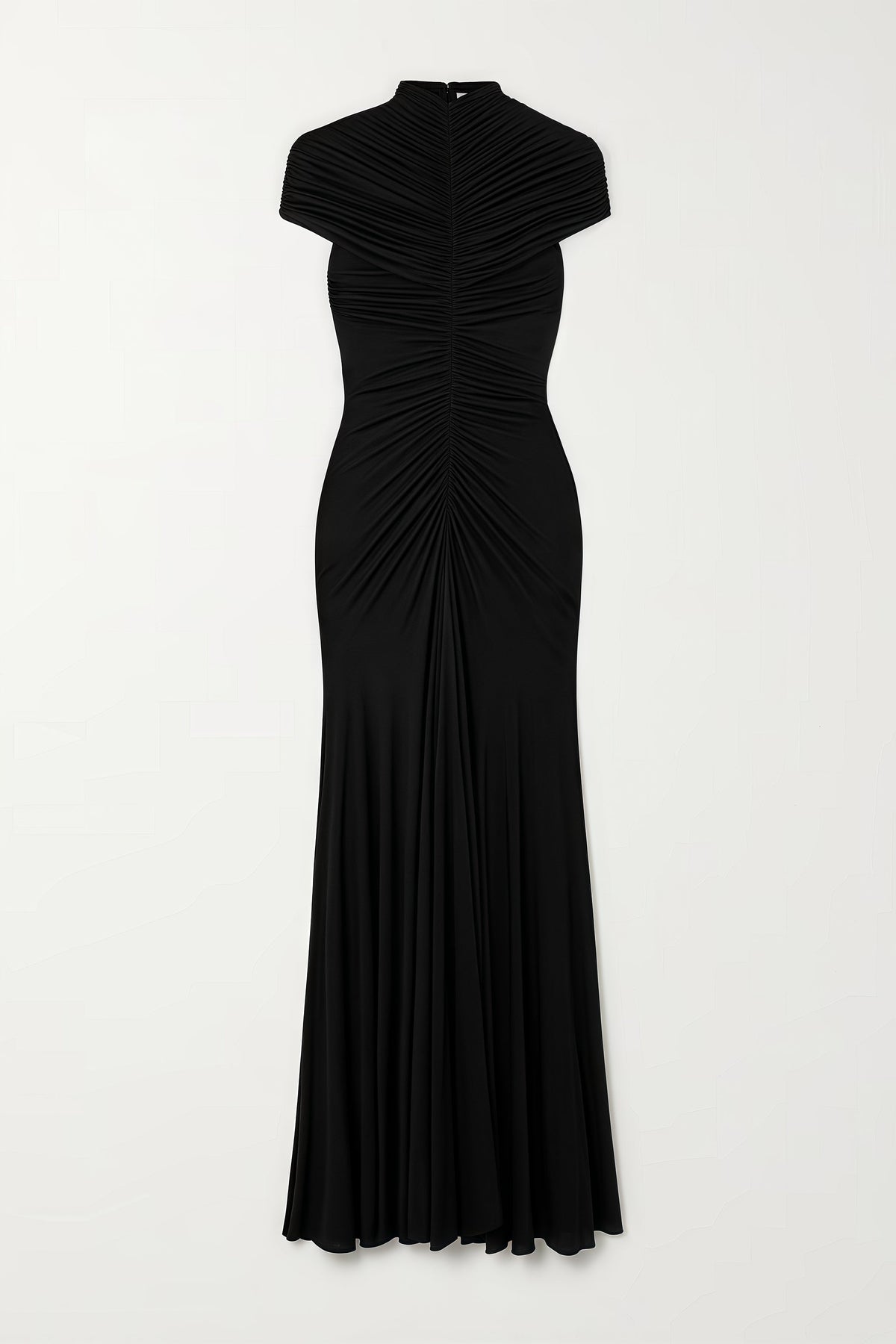 Mock Neck Cap Sleeve Ruched Front Flared Maxi Dress 3