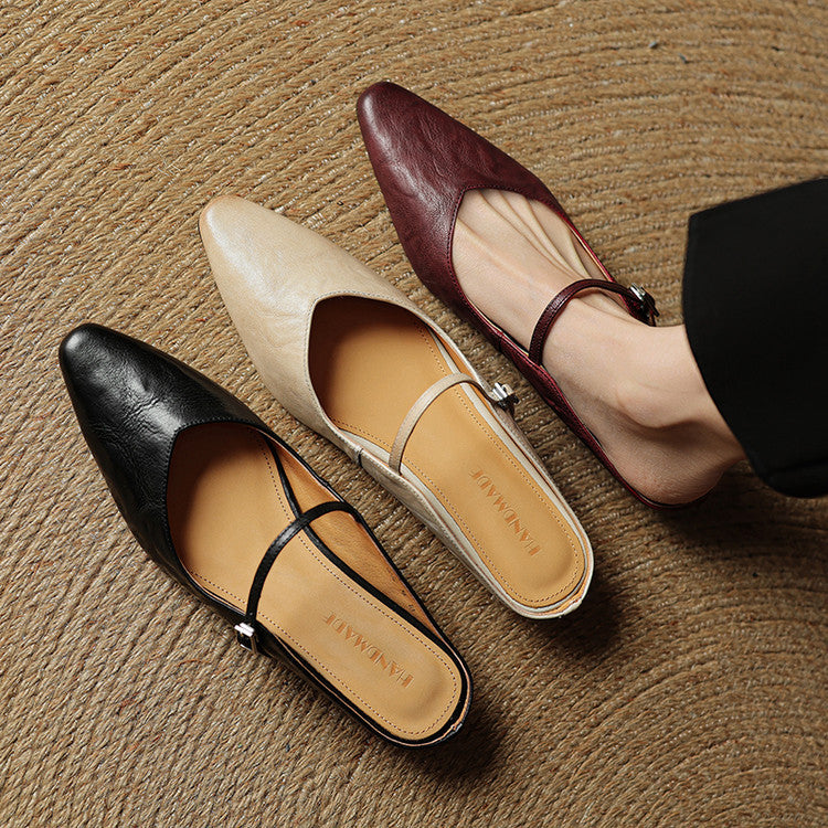 Pointed Toe Buckle Strap Mary Jane Flats