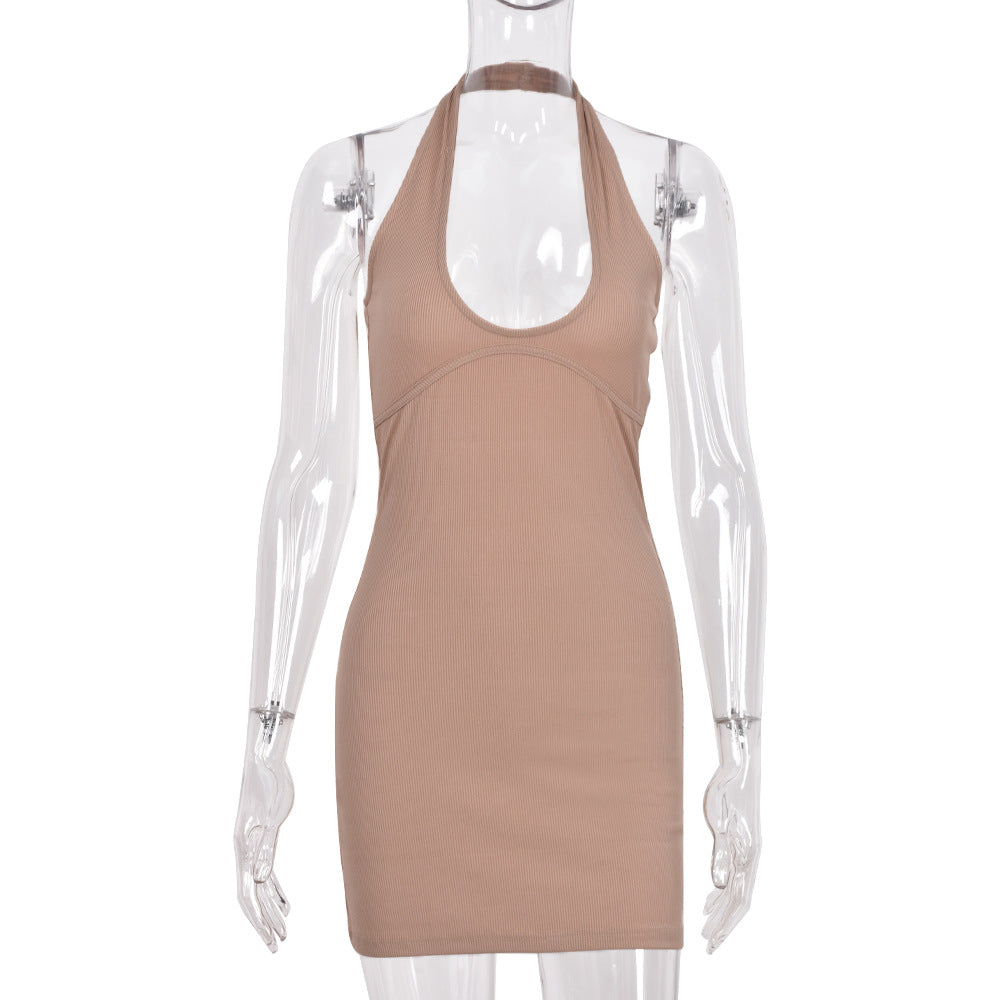 Ribbed Knit Halter Scoop Neck Seamed Bust Bodycon Mini Dress 5