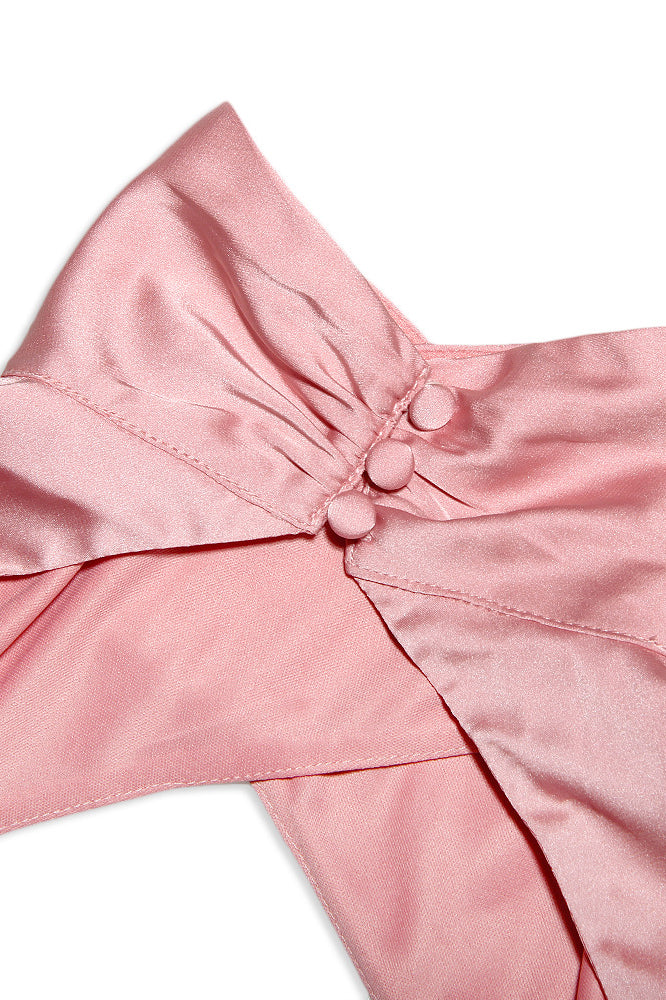 Satin High Neck Long Sleeve Cut Out Ruched Mini Dress
