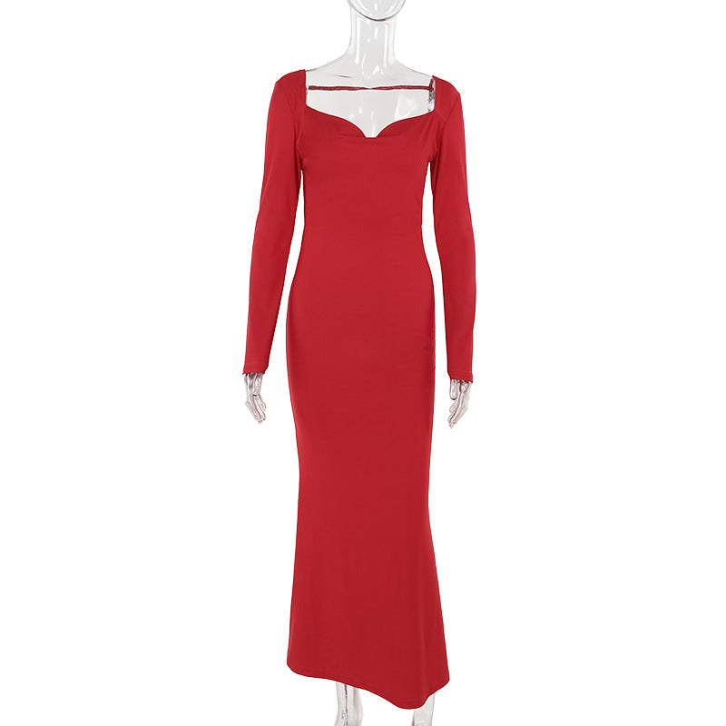 Long Sleeve Scoop Back Backless Bow Back Bodycon Maxi Dress 6
