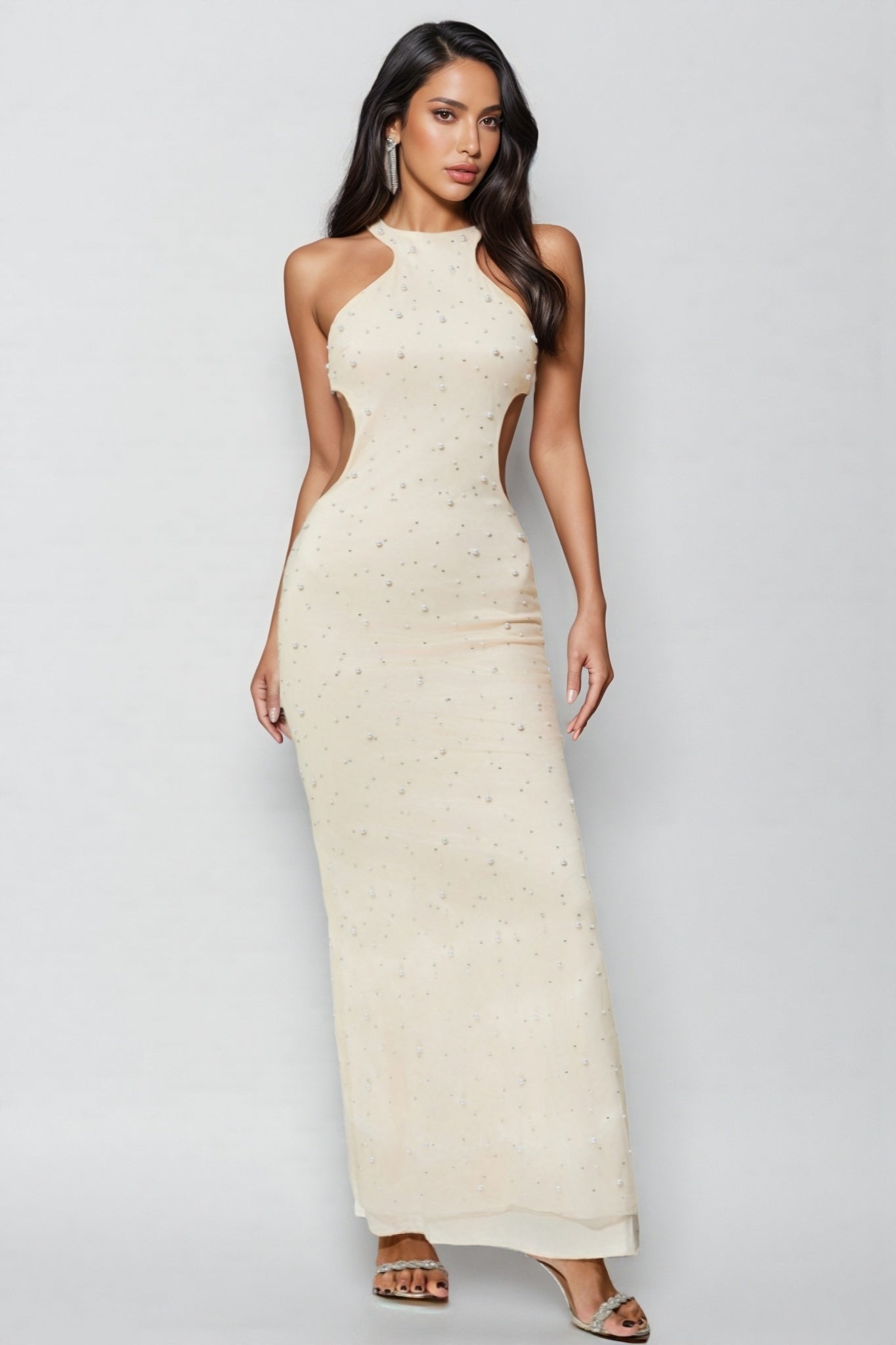Brucese Neckless Backless Beaded Maxi Dress - View 3