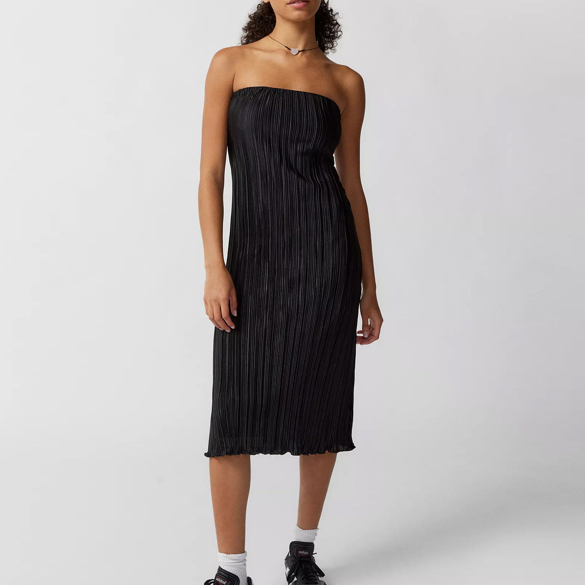 Plisse Pleated Strapless Tube Straight Midi Dress 3