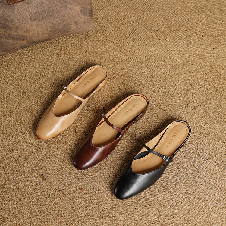 Round Toe Ankle Strap Low Block Heel Mary Jane Flats