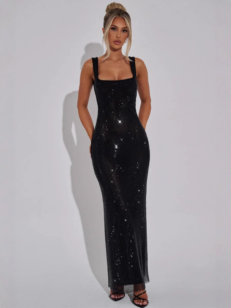 Sequin Square Neck Bodycon Maxi Formal Dress - View 3