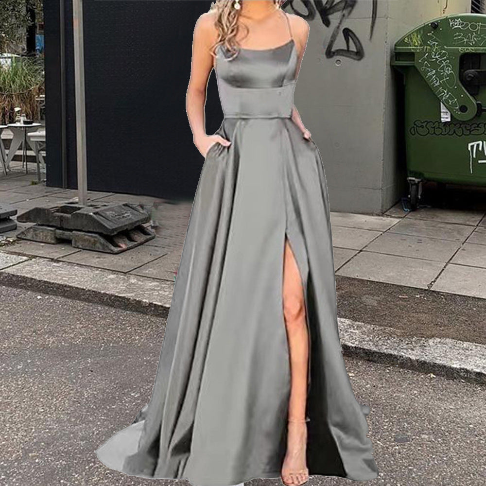 Satin Halter Neck Mermaid High Split Maxi Dress
