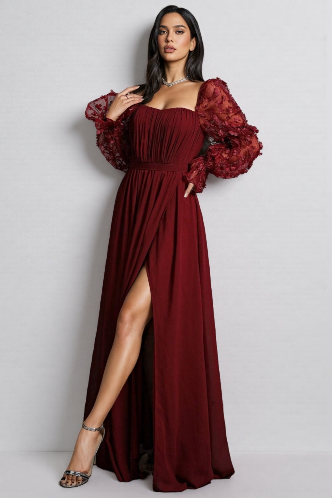 Wera Mesh Square Neck Maxi Dress - View 3