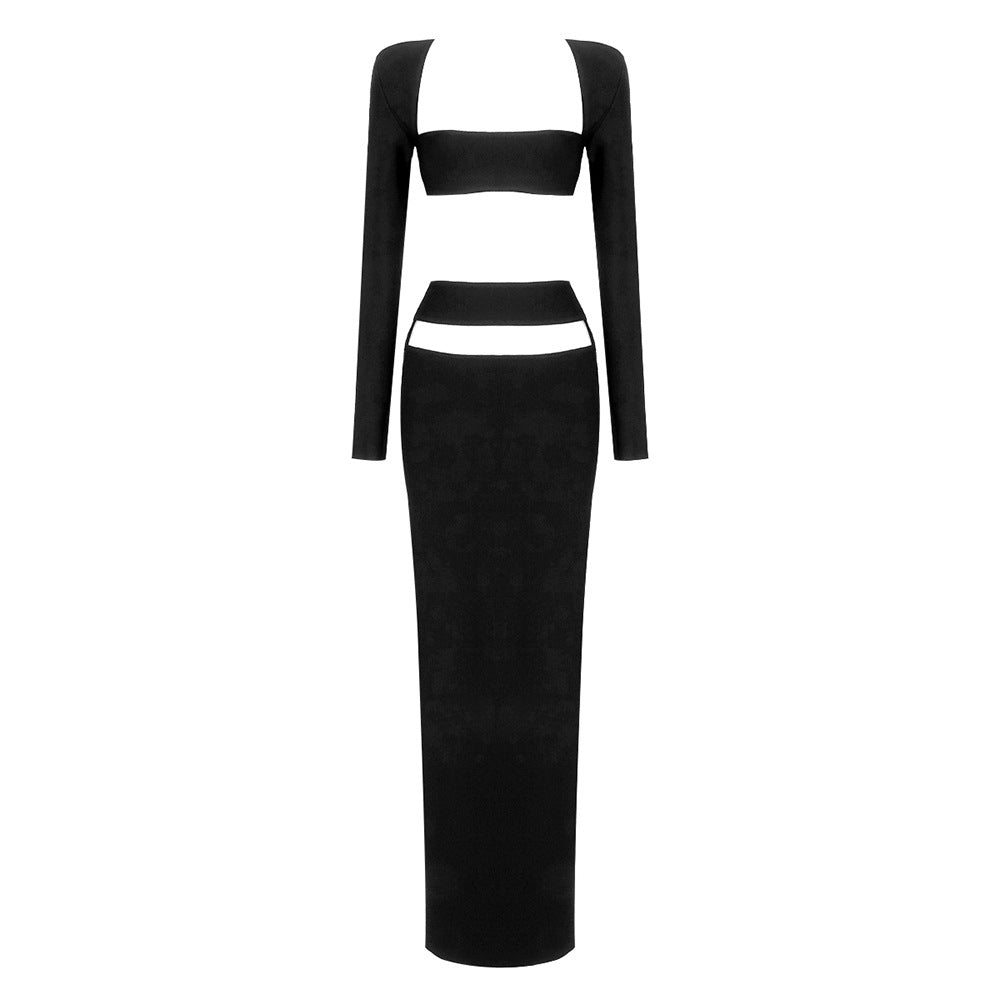 Suit Casual High End Two Piece Set Cropped Outfit Long Sleeve Stretch Dress Bandage Dress