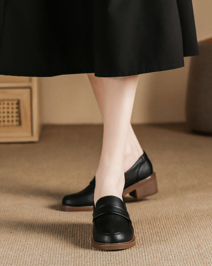 Thick low heels round toes Versatile Loafers
