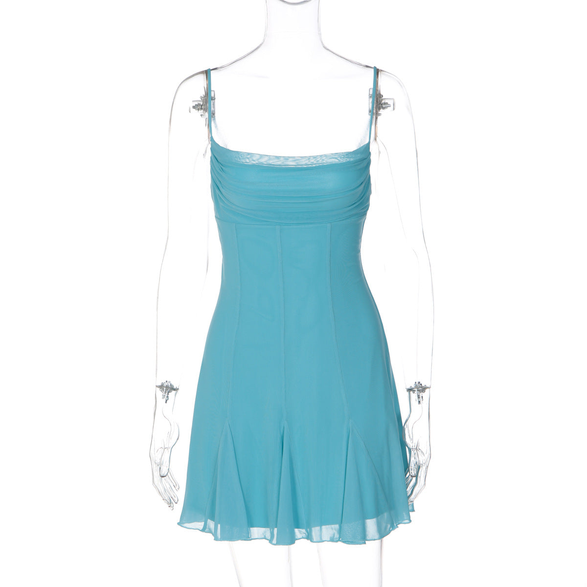 Mesh Cowl Neck Cami Godet Hem Fit and Flare Mini Dress 3