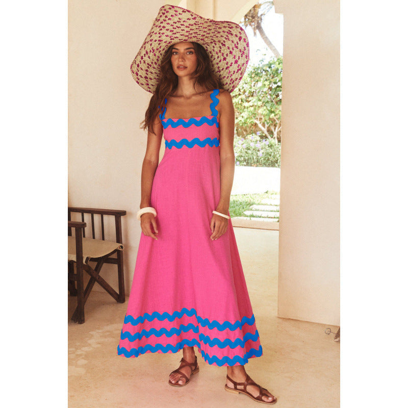 Jovie - Sleeveless Floral Printed Loose Dress Pink Wrinkle Blue