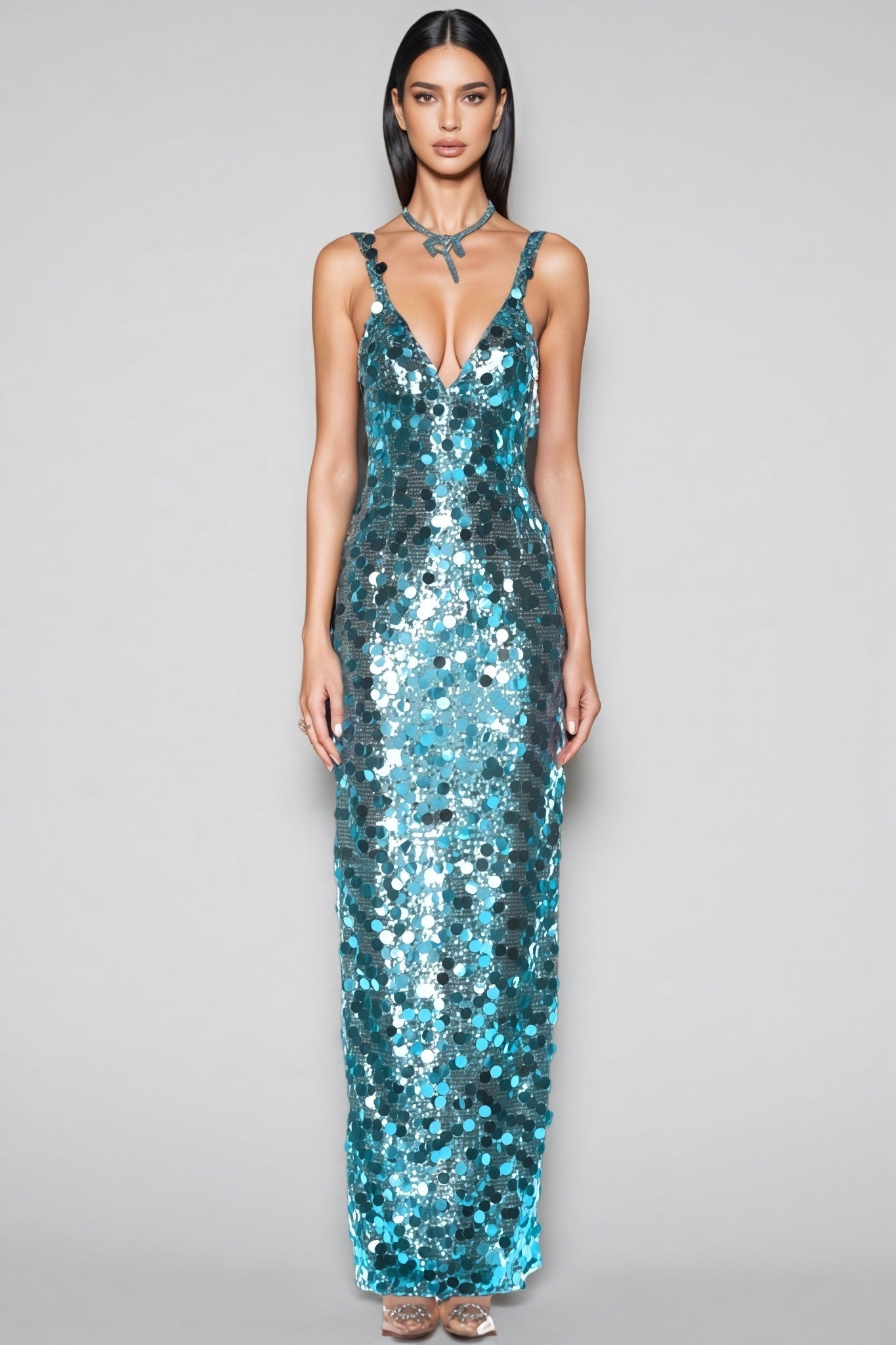 Ellis Sequin Deep V Strapless Maxi Dress - View 3