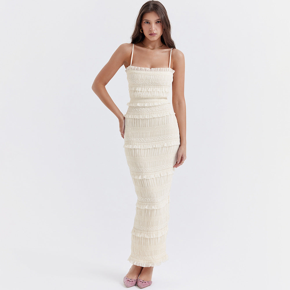 High Elastic Sequin Lace Slim Fit Backless Maxi Dress Cami Dress - View 5