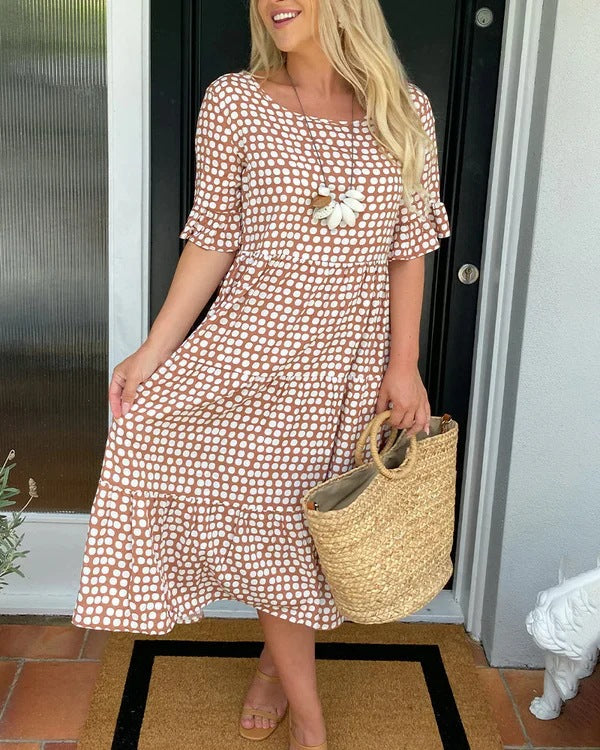 Polka Dot Short Sleeve Tiered Midi Dress 6
