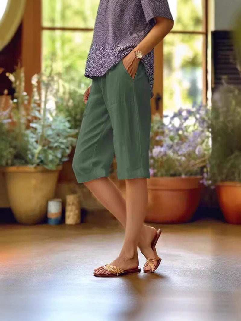 High Waist Knee Length Bermuda Shorts