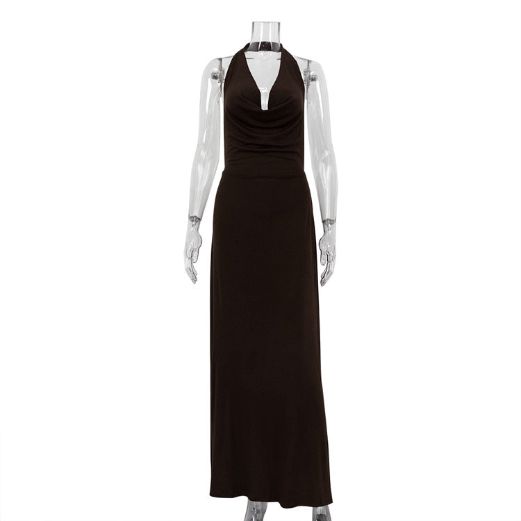 Cowl Neck Halter Backless Maxi Dress