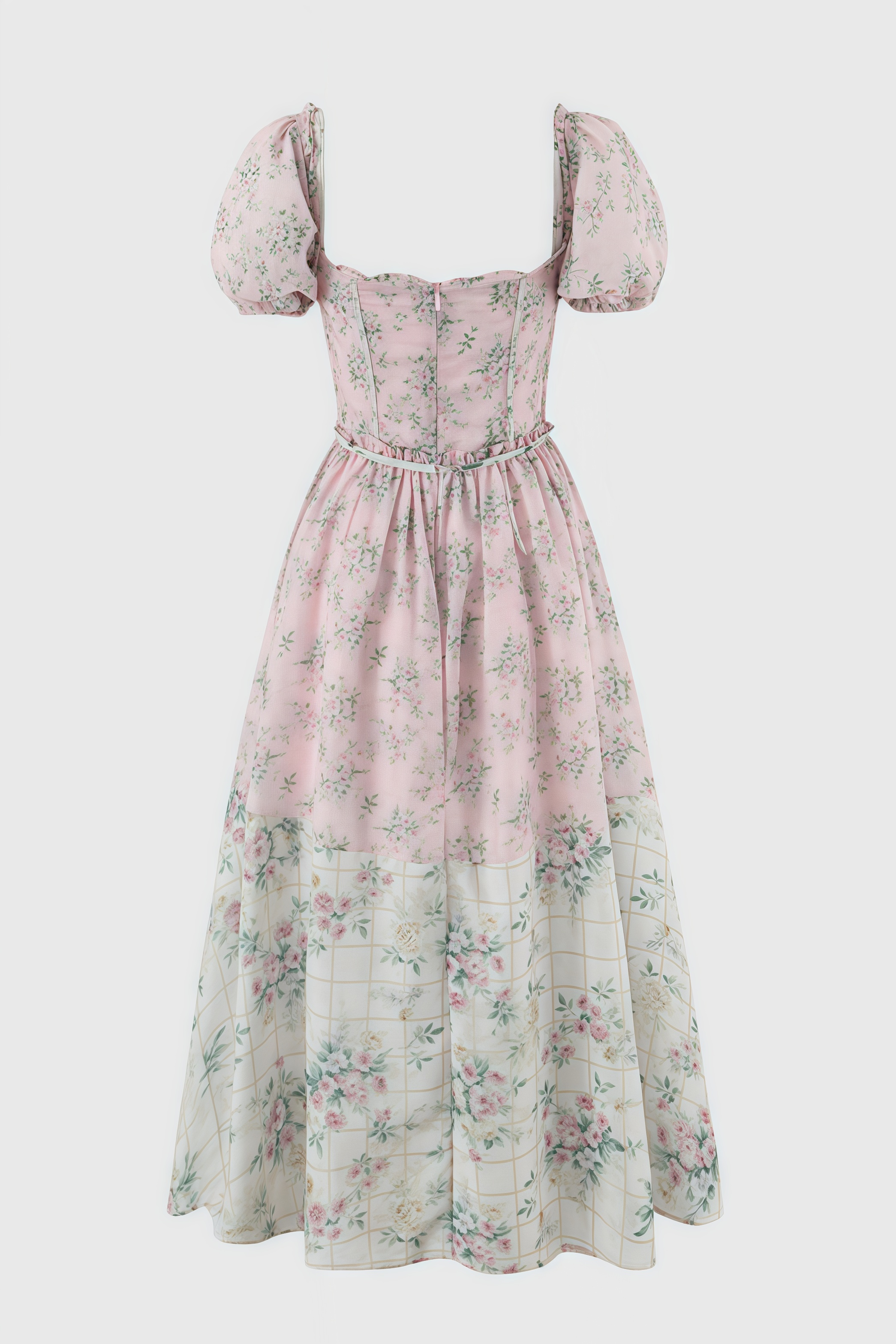 Floral Print Sweetheart Puff Sleeve Corset A-Line Midi Dress