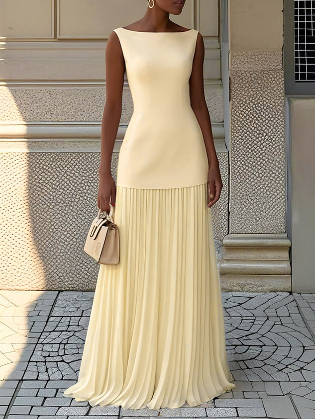 Boat Neck Sleeveless Pleated Maxi Two Piece Set 7