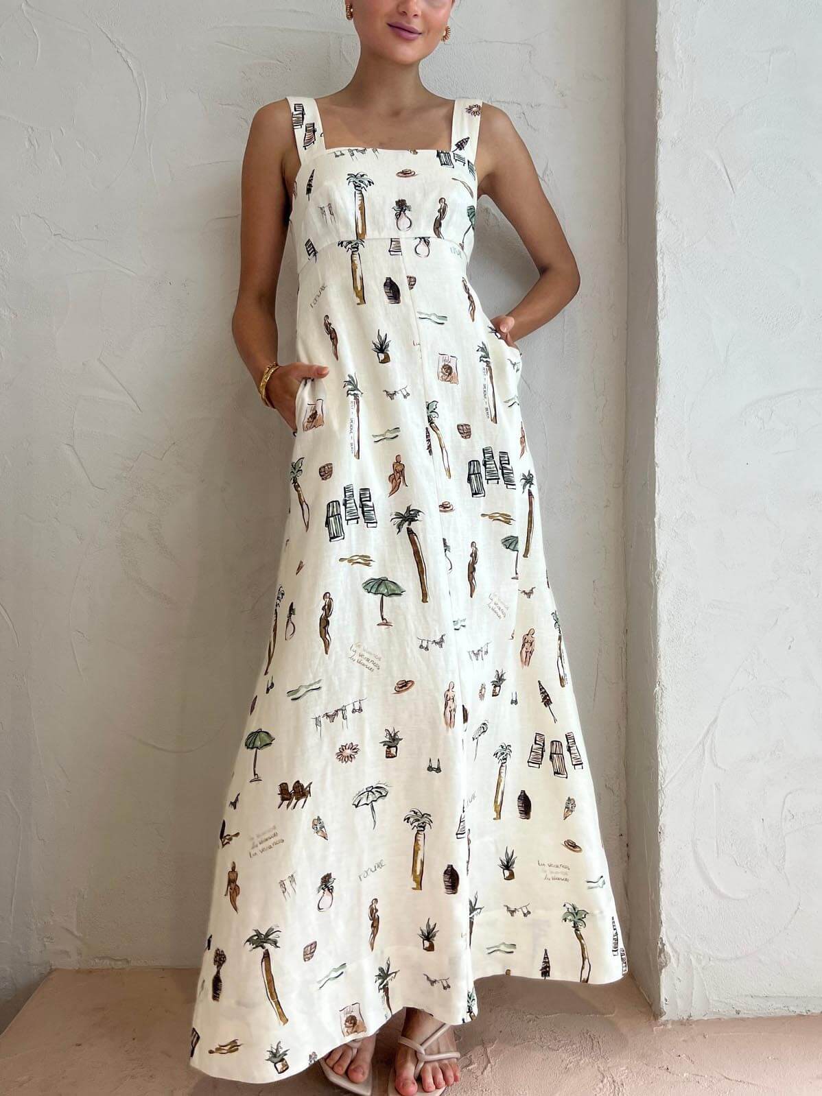 Personalized Graffiti Suspender Charming Sexy Backless Maxi Dress White / S Dresses