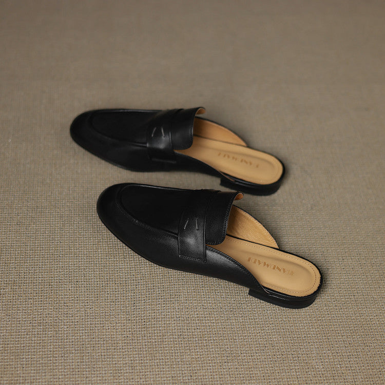 Square Toe Flat Penny Loafer Mules