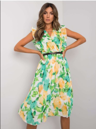 Eugenia Statement Women's Flower Ruffle Midi Dress Elevated Occasion Wear
