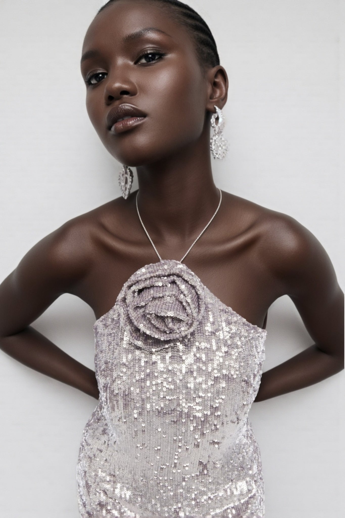 Sequin One Shoulder Rosette Bodycon Maxi Gown
