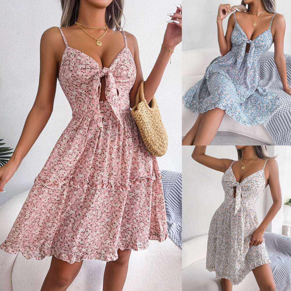 Ditsy Floral Tie Front Cut Out Ruffle Hem Cami Mini Dress 5