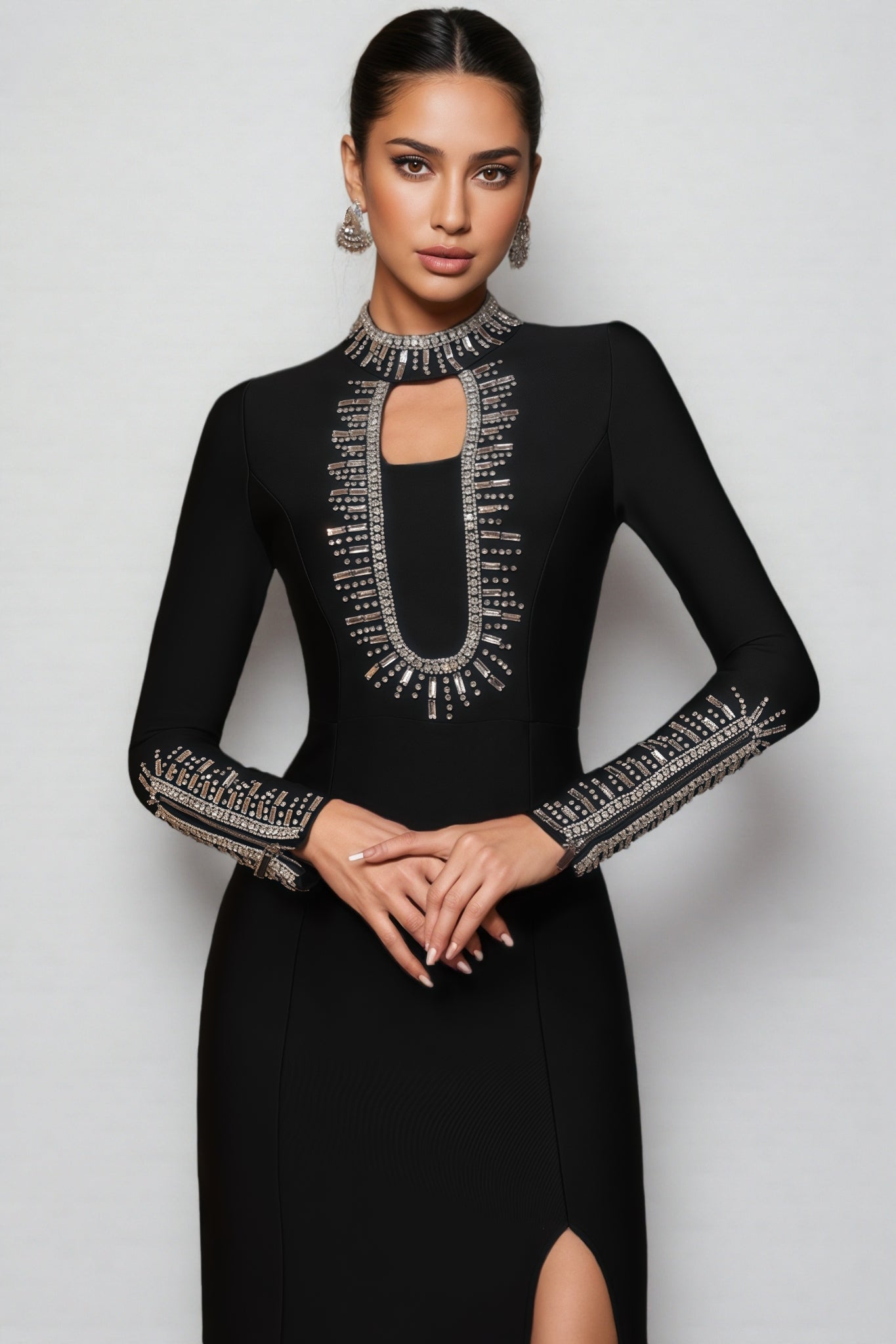 Nyred Black Sequined High Split Maxi Dress - View 7