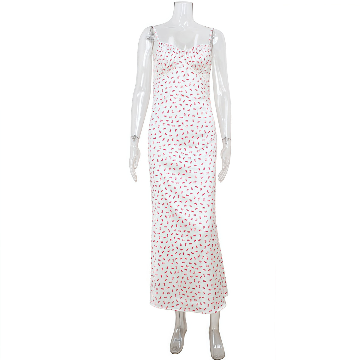 Satin Ditsy Print Ruffle Trim Sweetheart Neck Maxi Slip Dress 4