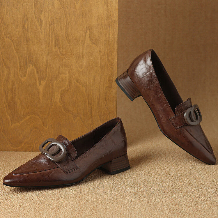 Pointed Toe Ring Buckle Flat Loafers