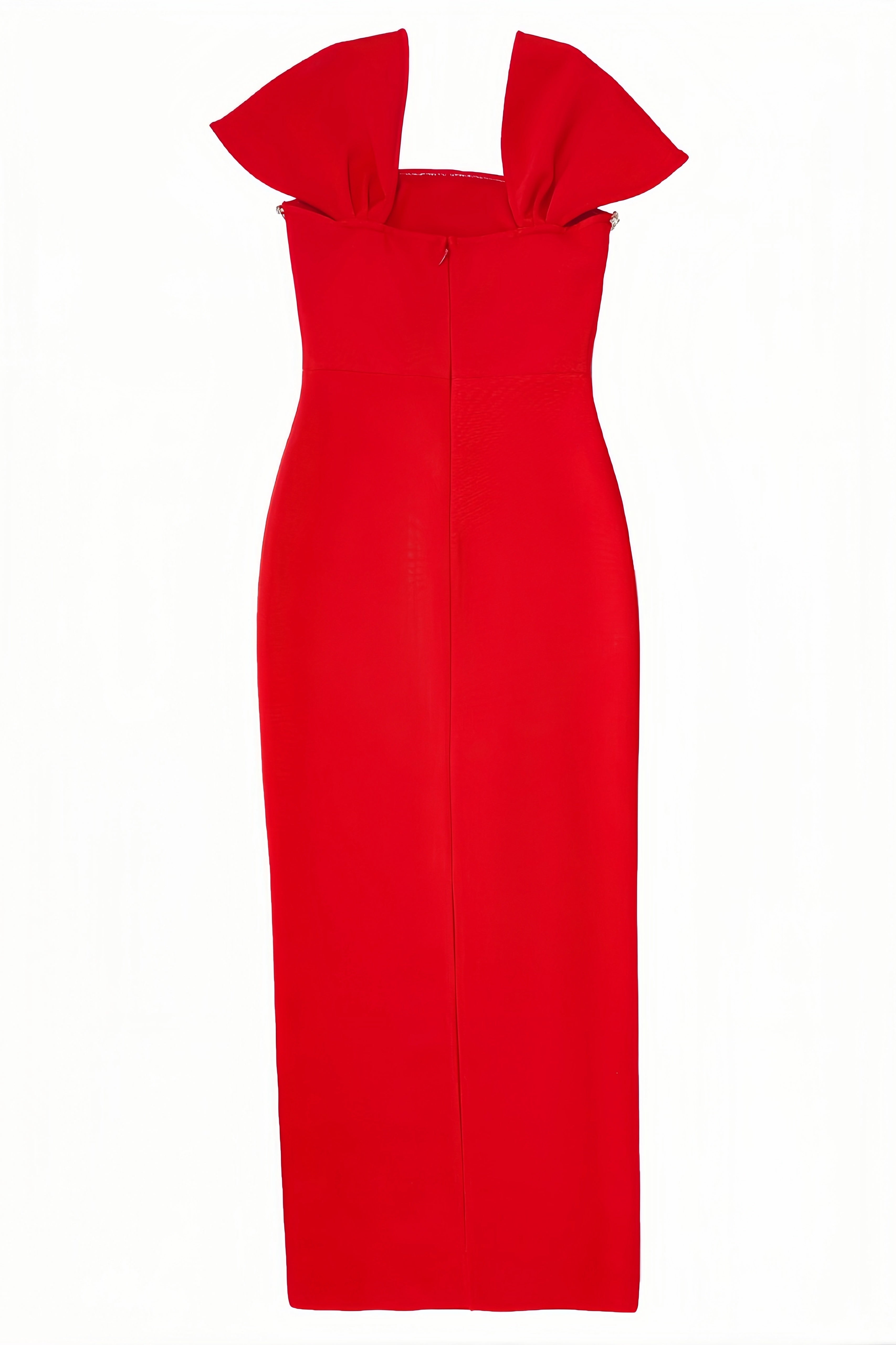 Crystal Trim Square Neck Petal Sleeve Bodycon Maxi Gown