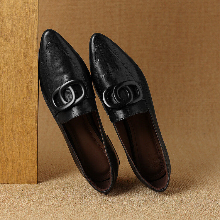 Pointed Toe Ring Buckle Flat Loafers