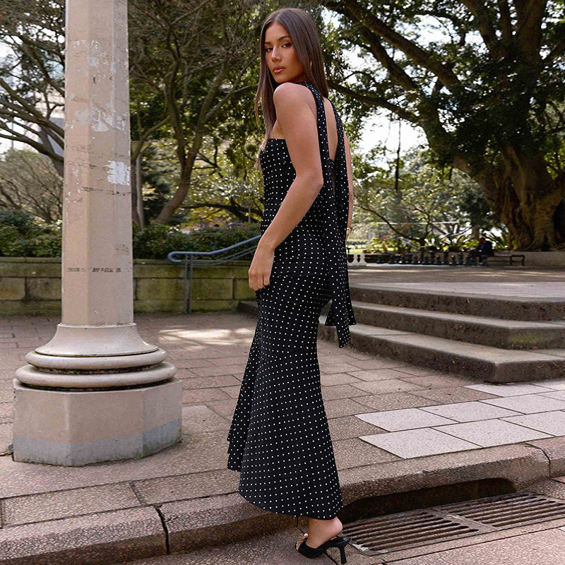 Women Clothing Winter Ribbon Polka Dot Graceful Fashionable Tube Top Dress Sexy Slim Dress