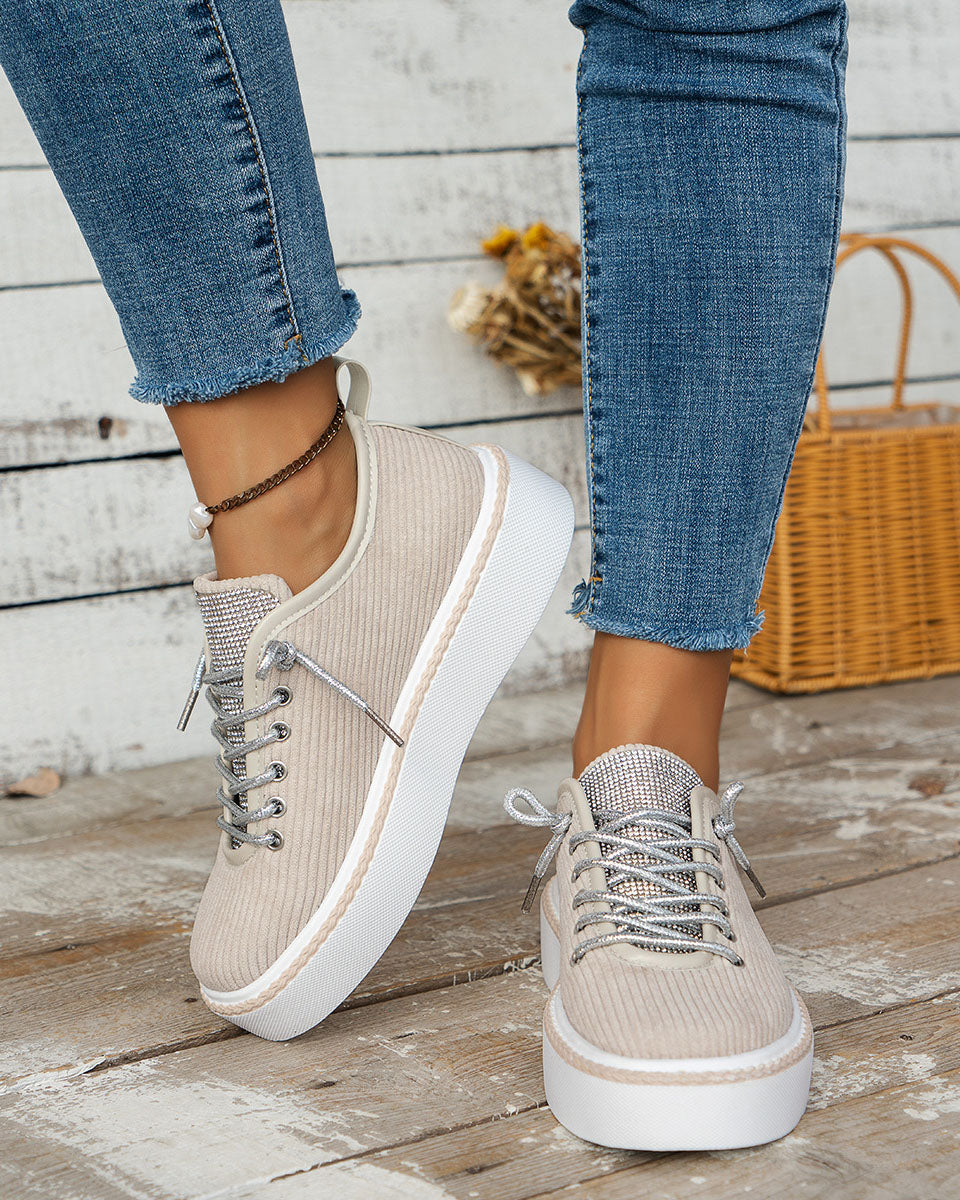 Shimmering Silver Lace-up Tongue Textile Athletic Shoes