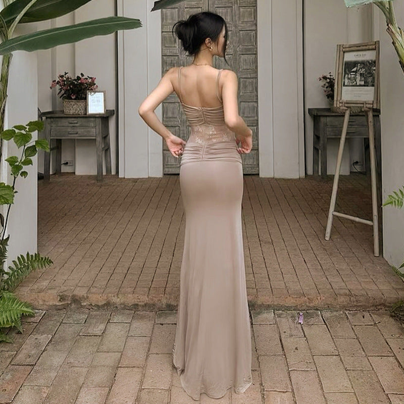 Soft Nude Lace Maxi Dress - View 3