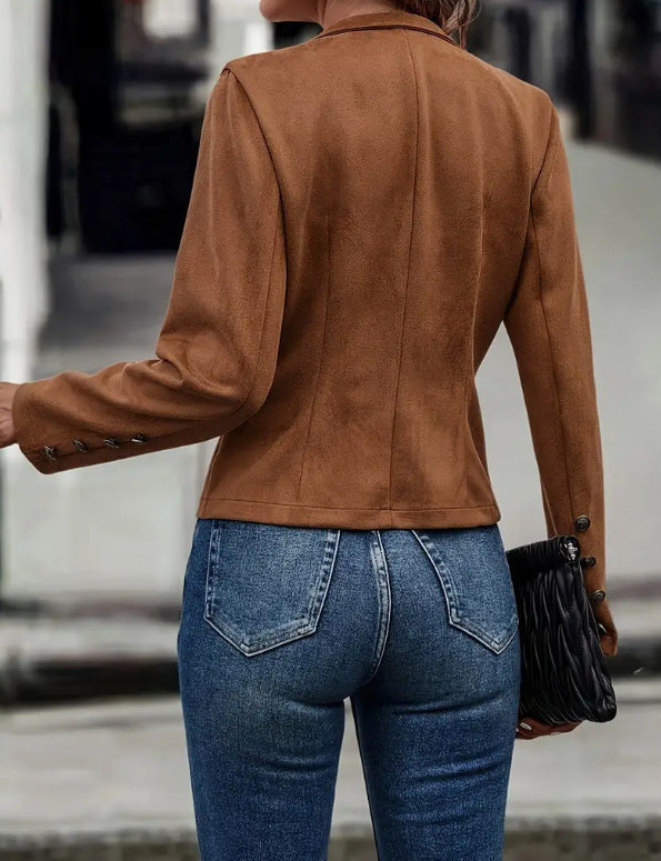 Vintage Double Breasted Cropped Suede Jacket