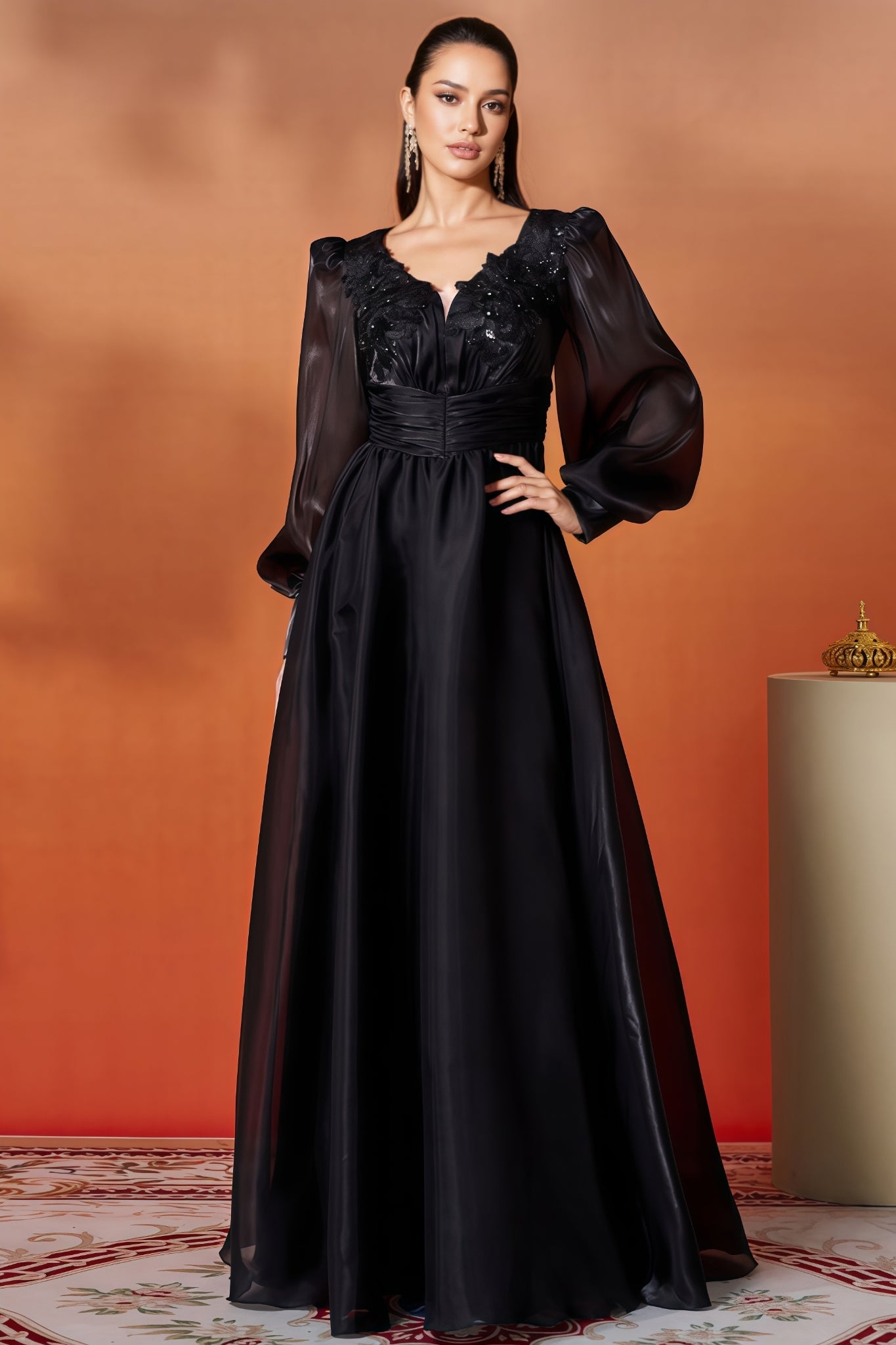 Opal Black V-Neck Lace Maxi Dress - View 2