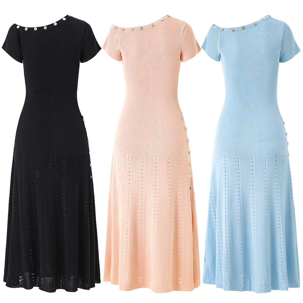One-Shoulder Button Detail Knit Maxi Dress